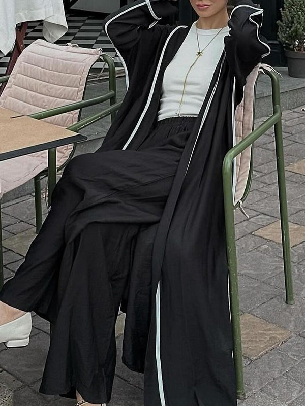 Contrast Color Split-Side Long Sleeves Loose Collarless Outerwear