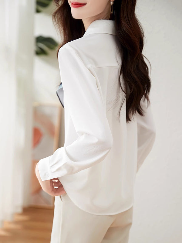 Buttoned Printed Long Sleeves Loose Lapel Blouses&Shirts Tops