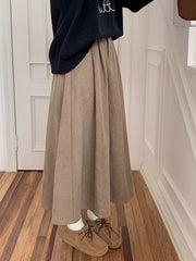Pleated Solid Color Split-Joint A-Line High Waisted Skirts