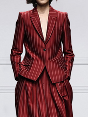 Striped Long Sleeves Loose Notched Collar Outerwear Blazer