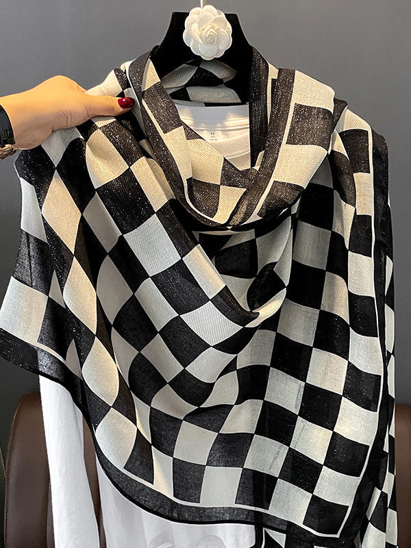Simple Contrast Color Plaid Printed Scarf