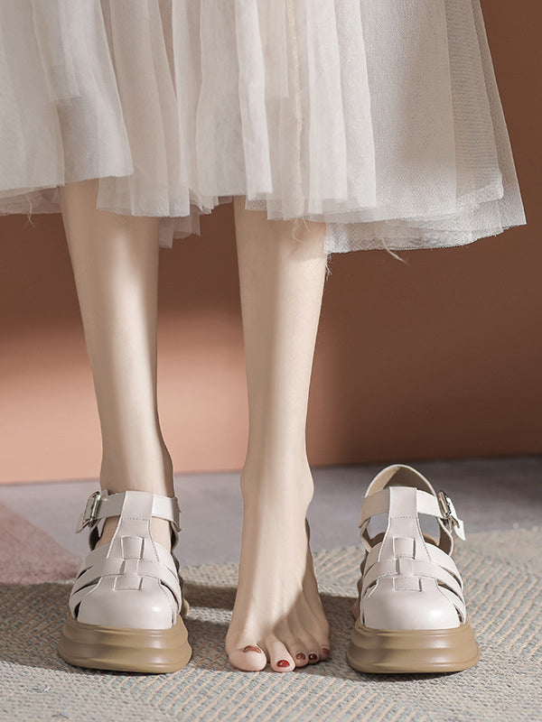 Hollow Round-Toe Sandals Platform Shoes Gladiators