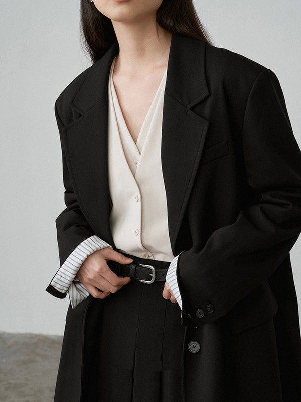 Buttoned Solid Color False Two Long Sleeves V-Neck Blouses&Shirts Tops