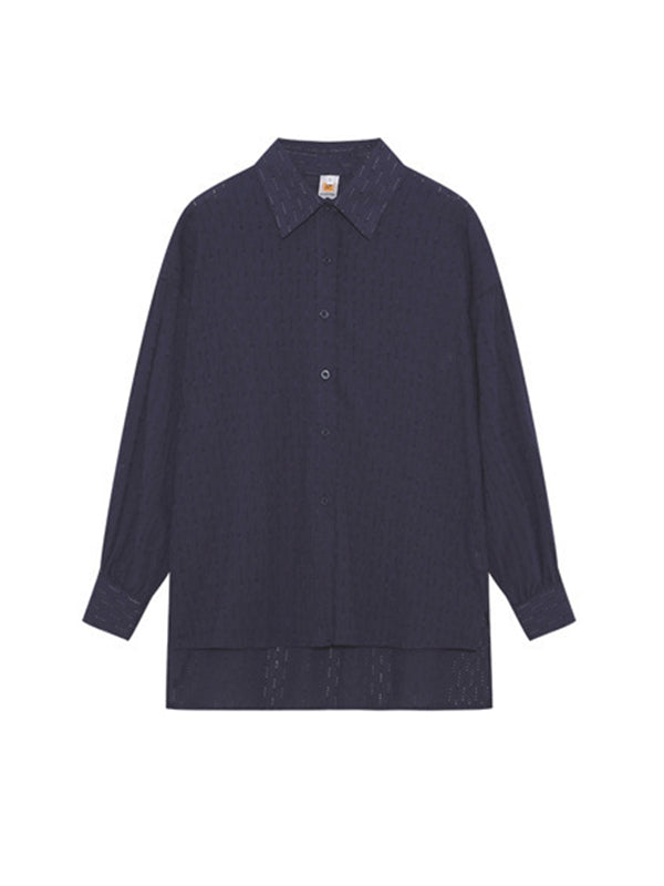 Buttoned Jacquard High-Low Long Sleeves Solid Color Lapel Shirts Top +Shorts Bottom Two Pieces Set