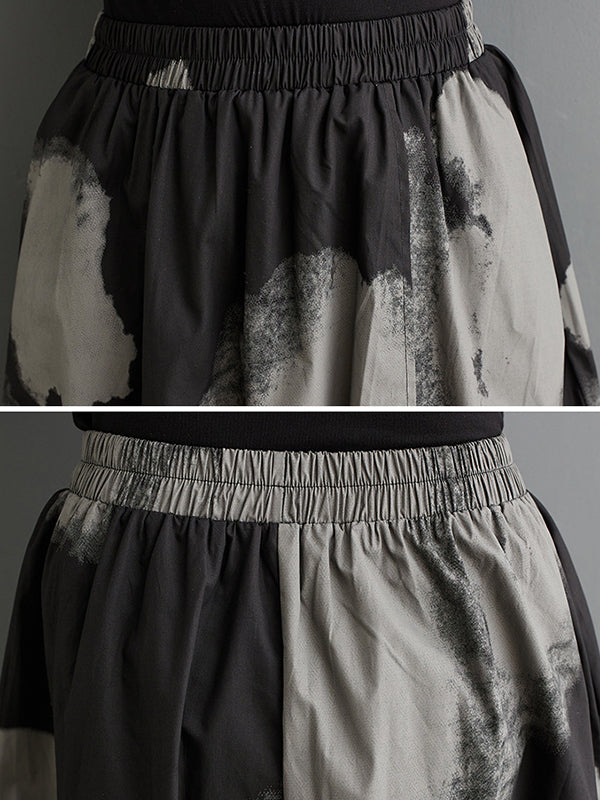 Asymmetric Elasticity Pleated Split-Joint High Waisted Loose Skirts