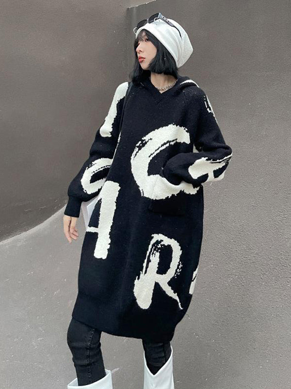 Stylish Selection Loose Hooded Letter Print Mini Dresses Sweater Dresses