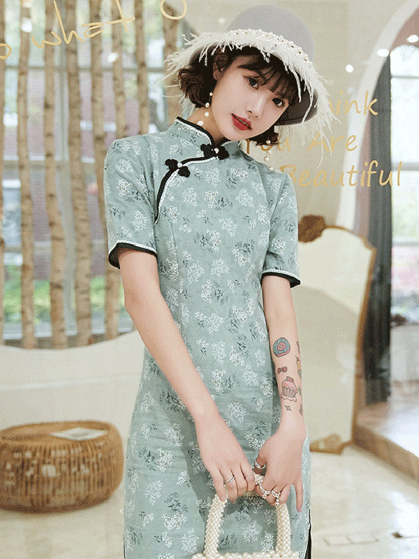 Original Applique Buttoned Stand Collar  Cheongsams