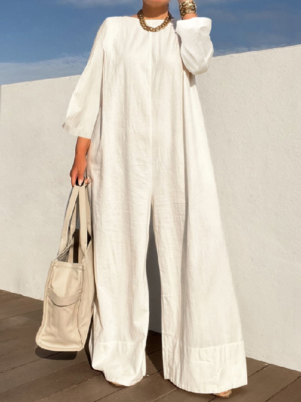 Long Sleeves Loose Solid Color Jumpsuits