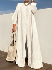Long Sleeves Loose Solid Color Jumpsuits