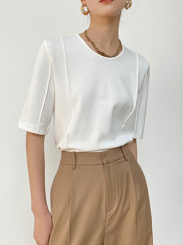 Solid Color Split-Joint Half Sleeves Round-neck T-Shirts Tops