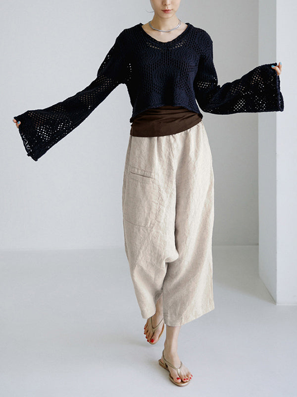 Elasticity Solid Color Loose Ninth Pants Casual Pants Bottoms