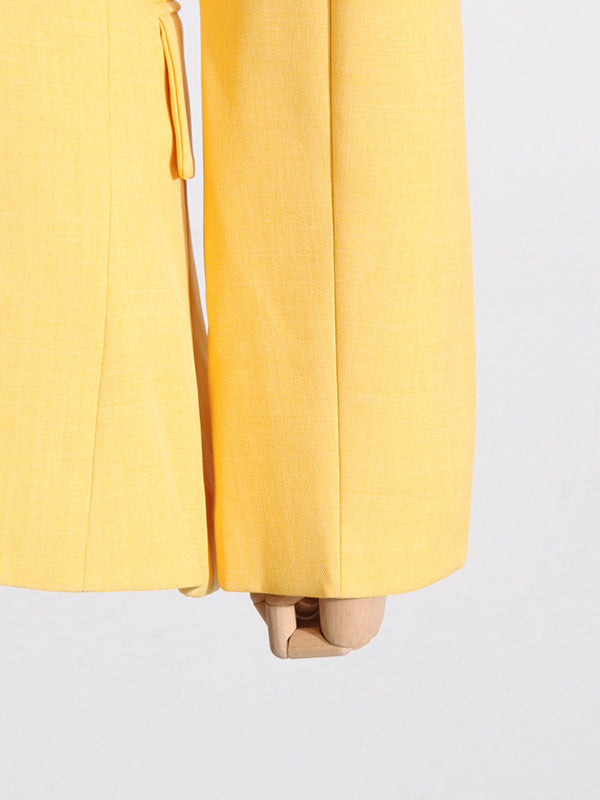 Asymmetric Buttoned Hollow Solid Color Tied Long Sleeves Loose Asymmetric Collar Blazer