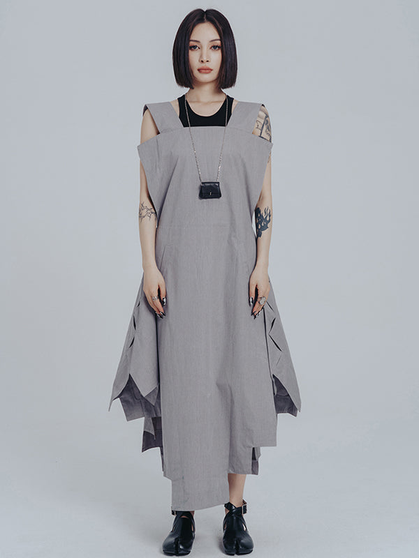 Casual Loose Sleeveless Irregular Gray Maxi Dress