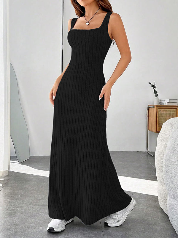 Solid Color A-Line Loose Spaghetti-Neck Maxi Dresses