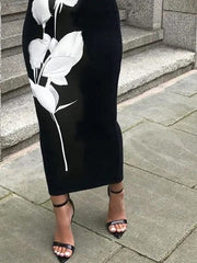 Flower Print Skinny Wrap Skirts Bottoms