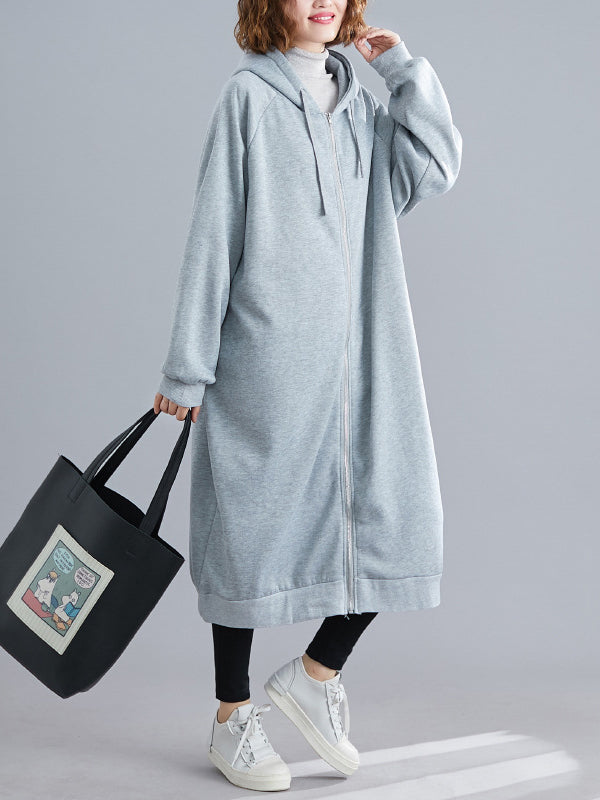 Casual Loose Long Sleeves Solid Color Hooded Outerwear