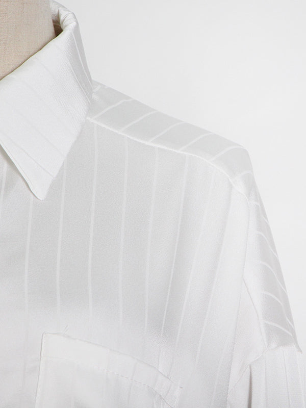 Striped Metal Button Lapel Loose Shirt Blouses