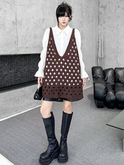 Hollow Solid Color Loose Sleeveless V-Neck Vest Top