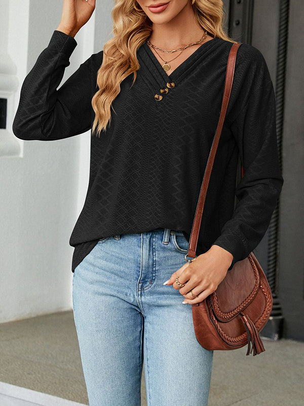 Split-Joint Long Sleeves Loose V-Neck T-Shirts