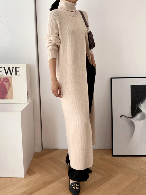 Original Loose Solid Color Split-Front Sweater Dress