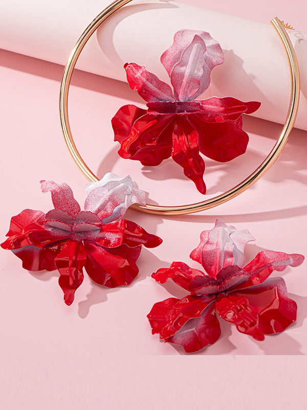Flower Shape Necklaces Accessories + Drop Earrings