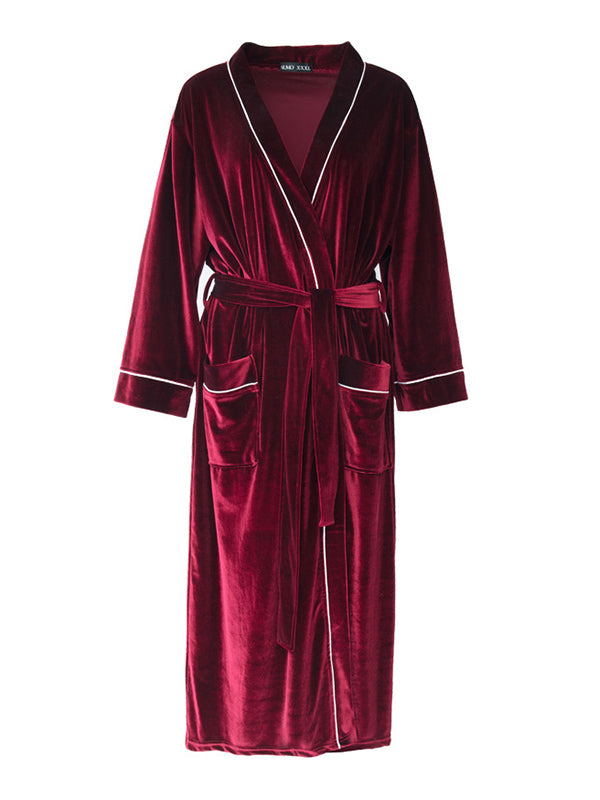 Comfortable Solid Bandage V-Neck Pajama Robe