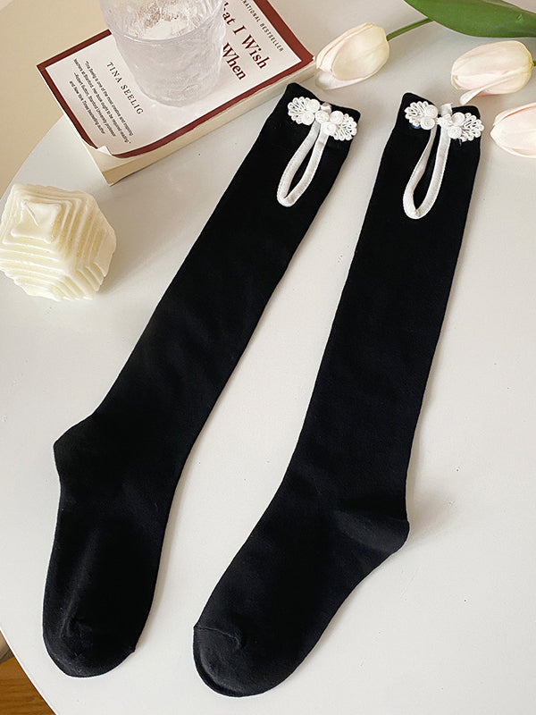 Casual Hollow Solid Color Disc Buckle Socks Accessories