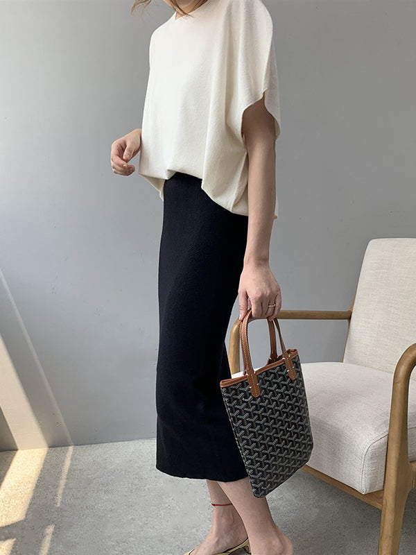 Solid Color Half Sleeves Loose Off-The-Shoulder Sweater Tops Pullovers Knitwear