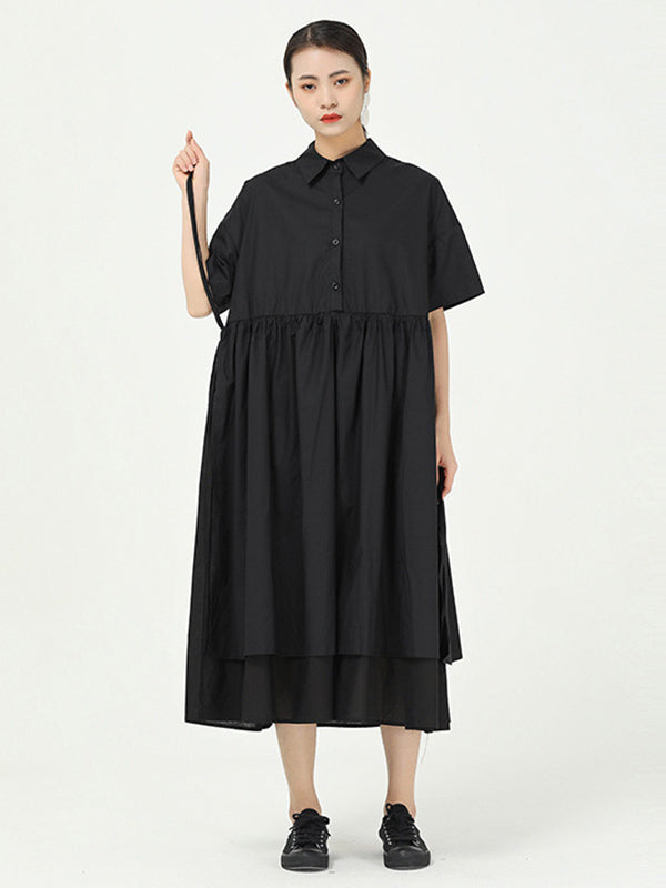 Loose Split-Side False-Two Cropped Midi Dress