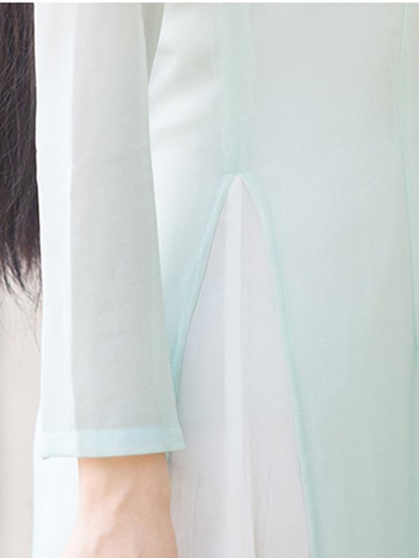 Gradient Green Split-side Long Ao Dai Cheongsam Dress