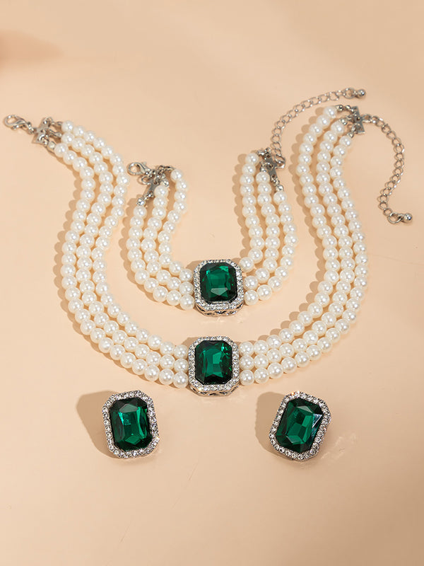 Geometric Layered Rhine Stones Earrings Accessories + Necklaces Accessories + Bracelet Accessories