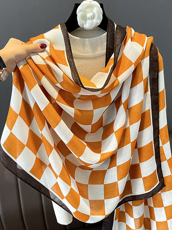 Simple Contrast Color Plaid Printed Scarf