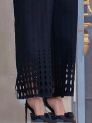 Hollow Solid Color Split-Joint High Waisted Wide Leg Trousers Pants