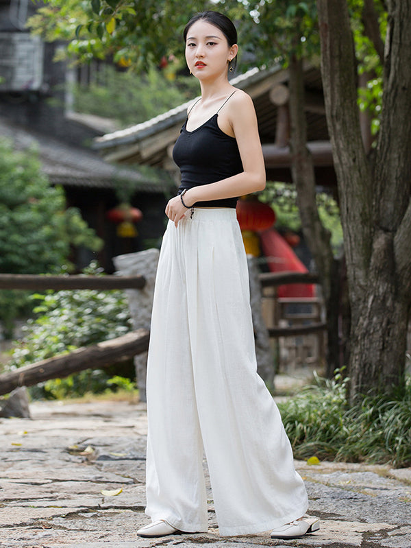 Casual Wide Leg Pleated Loose Solid Color Pants