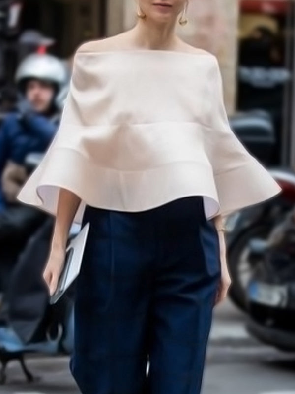 Solid Color Split-Joint Loose Off-The-Shoulder Blouses&Shirts Tops
