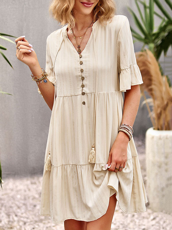 Falbala Loose V-Neck Mini Dresses