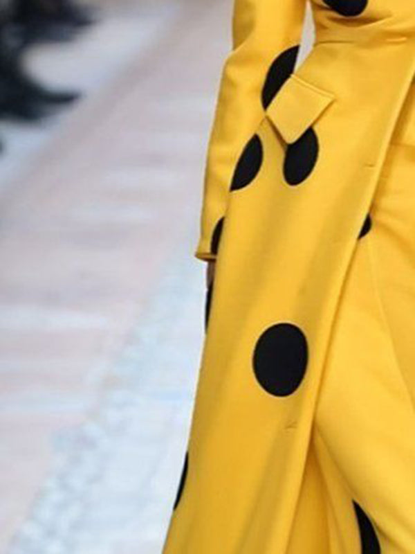 Polka-Dot Split-Joint Long Sleeves Loose Lapel Woolen Coat
