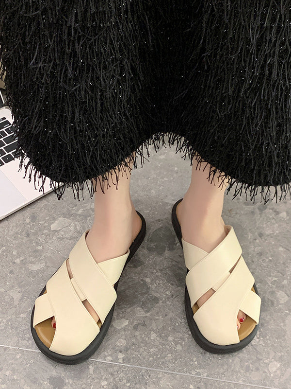Hollow Round-Toe Split-Joint Slippers&Mules