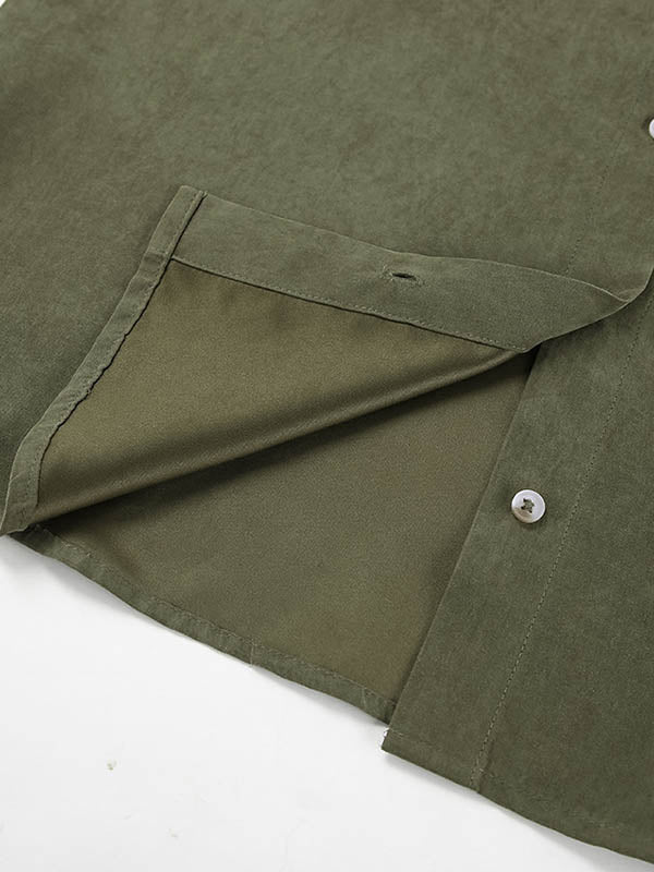 Buttoned Pockets Solid Color Loose Raglan Sleeve Lapel Blouses&Shirts Tops