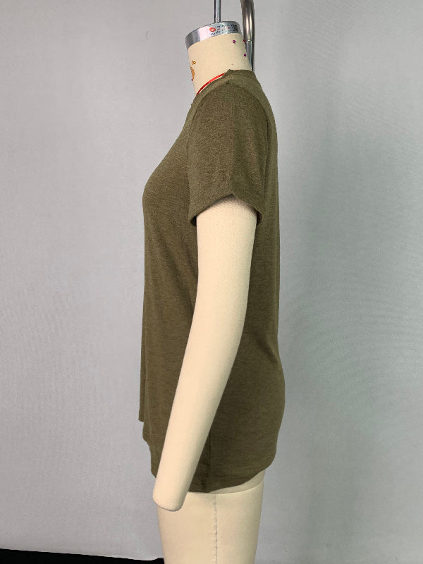 Solid Color Short Sleeves Round-neck T-Shirts Tops