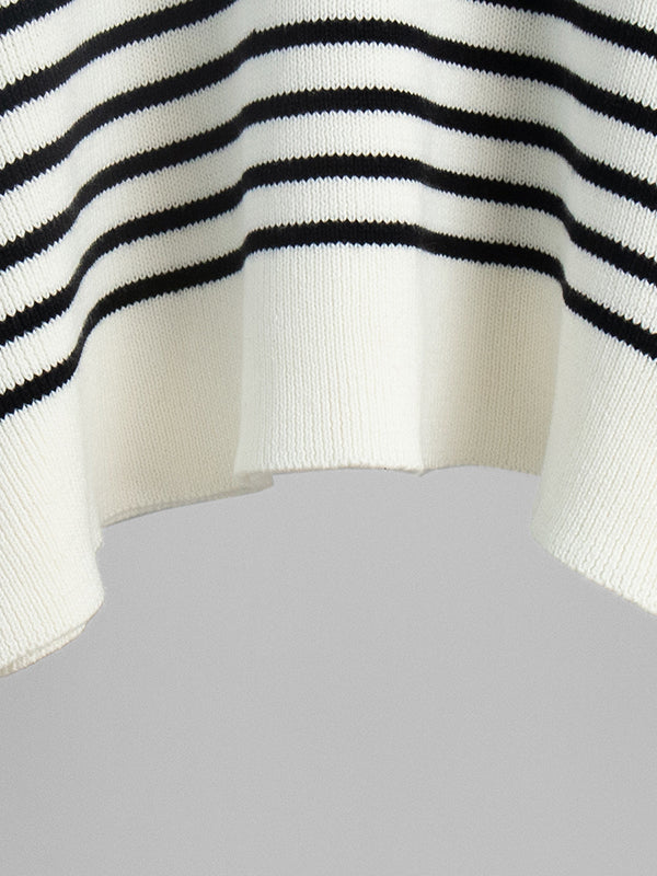 Split-Joint Striped Long Sleeves Loose Lapel Sweater Tops