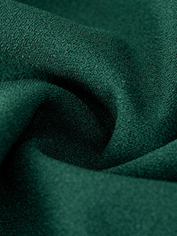 Pleated Solid Color Split-Joint Loose Puff Sleeves Round-Neck Mini Dresses