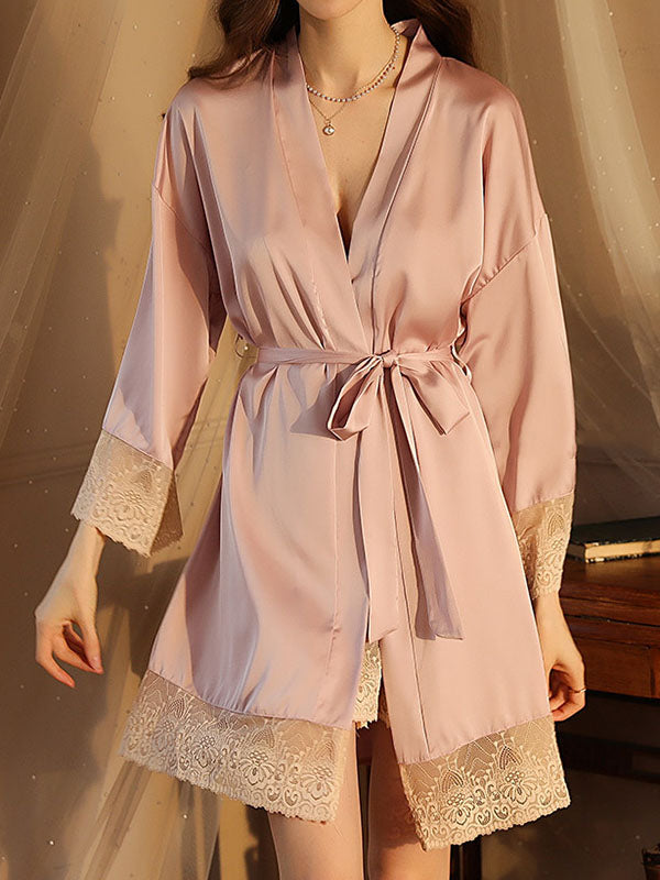 Breathable Flexible Smooth Split-Joint Long Sleeves Loose Deep V-Neck Robes