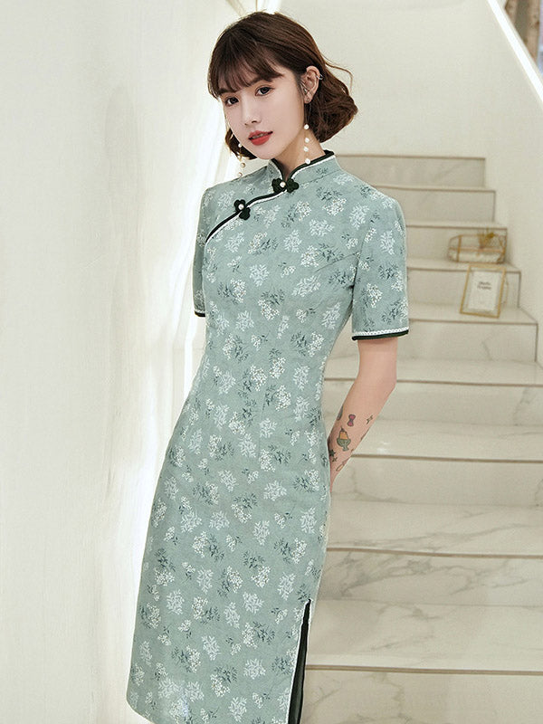 Original Applique Buttoned Stand Collar  Cheongsams