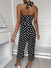 Backless Polka-Dot High Waisted Ninth Pants Halter-Neck Jumpsuits