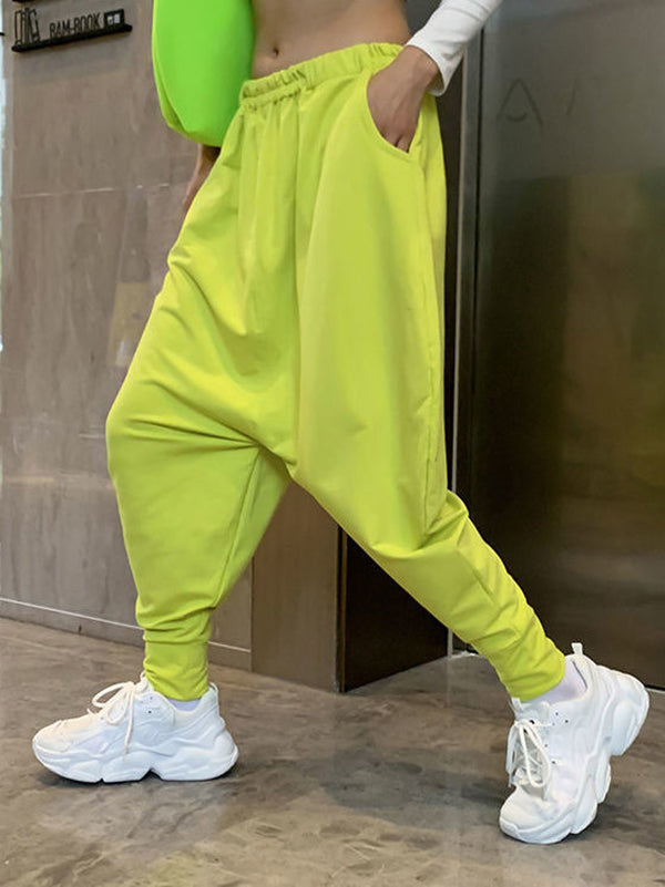 Harem Pants Elasticity Solid Color Pants
