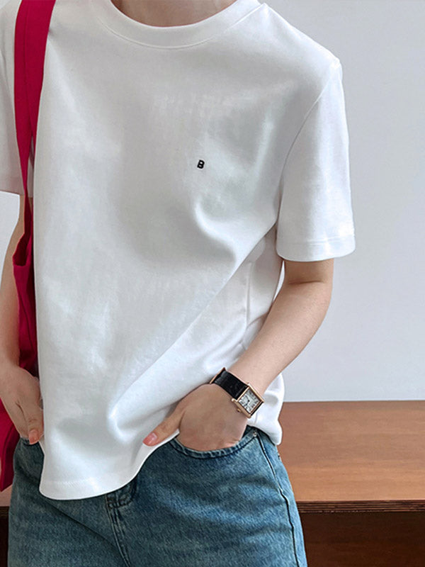 Embroidered Loose Short Sleeves Round-Neck T-Shirts Tops