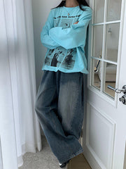 Pleated Split-Joint High Waisted Loose Jean Pants Bottoms