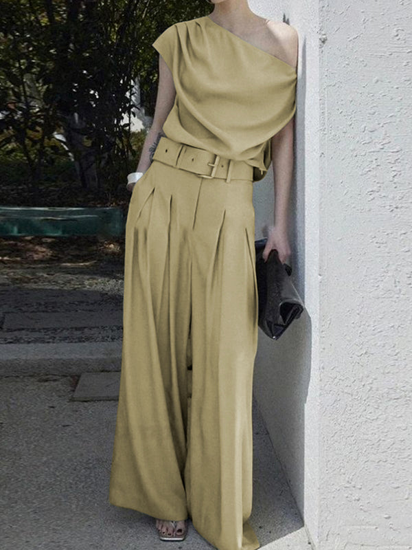 Solid Color Loose Short Sleeves One-Shoulder T-Shirts Tops
