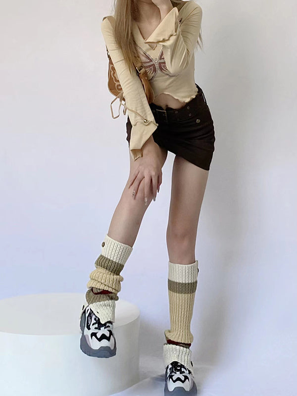 Leisure Buttoned Contrast Color Leg Warmers Accessories